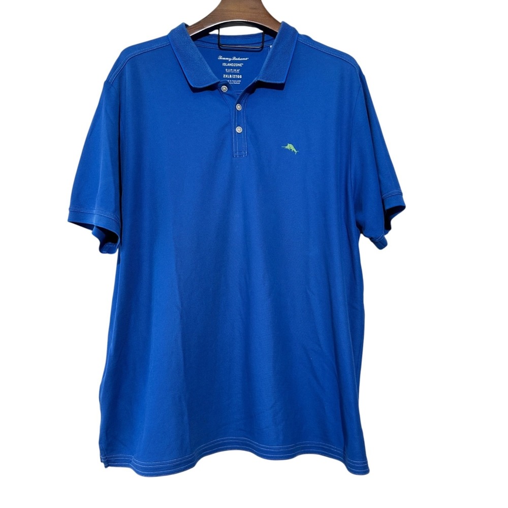 TOMMY BAHAMA Men's Blue Short Sleeve Islandzone Polo Shirt Supima Cotton 2XLB - Picture 2 of 11
